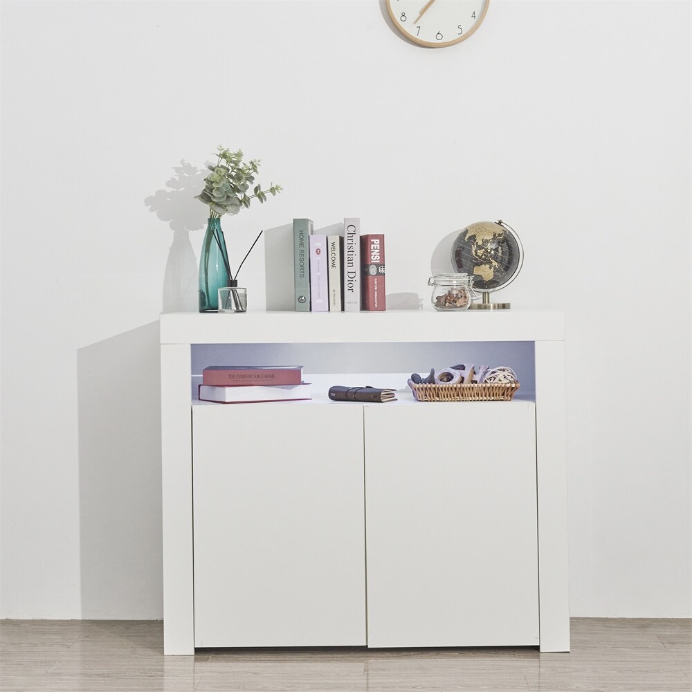 Modern Sideboard Storage Cabinet with LED Light and 2 Doors