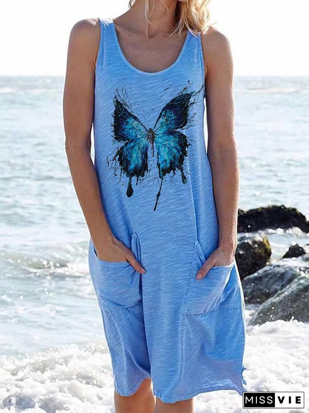 Butterfly Print Sleeveless Dress