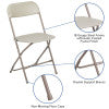 BizChair Folding Chair - Beige Plastic - 2 Pack 650LB Weight Capacity