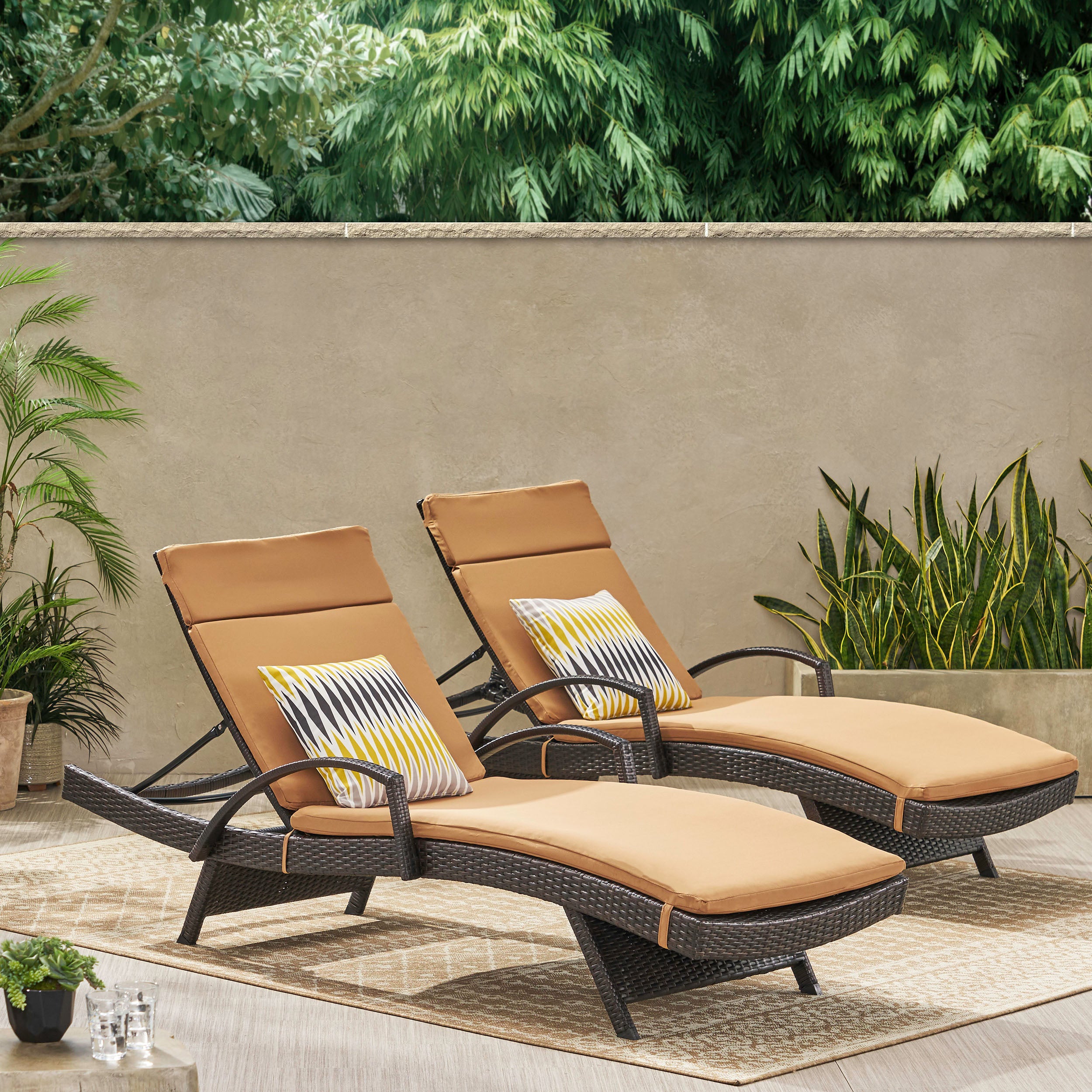 Lakeport Outdoor Wicker Armed Chaise Lounge Chairs w/ Cushions (set of 2)