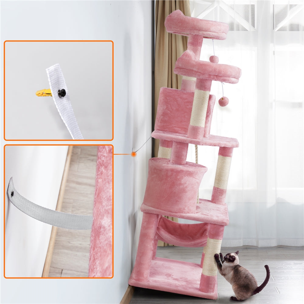 SMILE MART 62.2" Double Condos Cat Tree and Scratching Post Tower, Pink