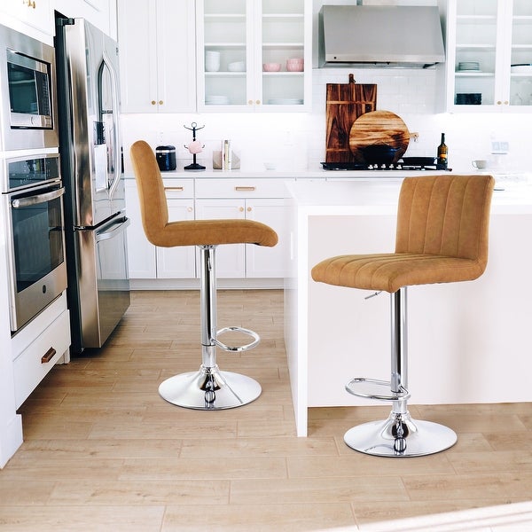 Elama 2 Piece Vintage Faux Leather Adjustable Bar Stool in Camel with Black Base