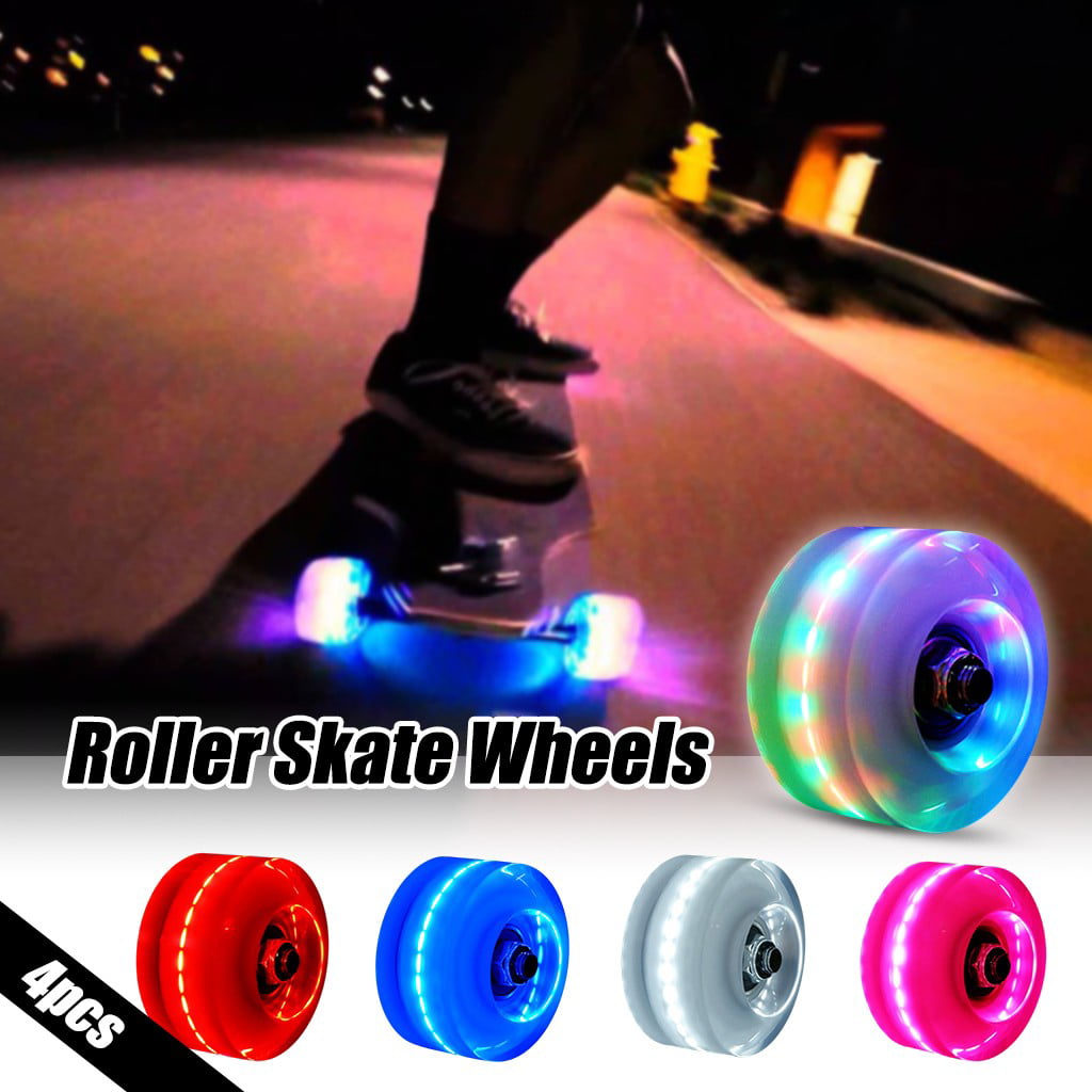 Egmy Luminous Light Up Quad Roller Skate Wheels With Bankroll Bearings Installed 4Pc