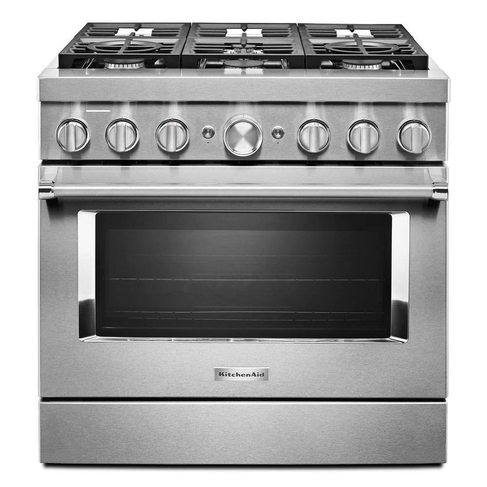 KitchenAid 36 in. 5.1 cu. ft. Smart Dual Fuel Range with True Convection and Self- Cleaning in Stainless Steel KFDC506JSS