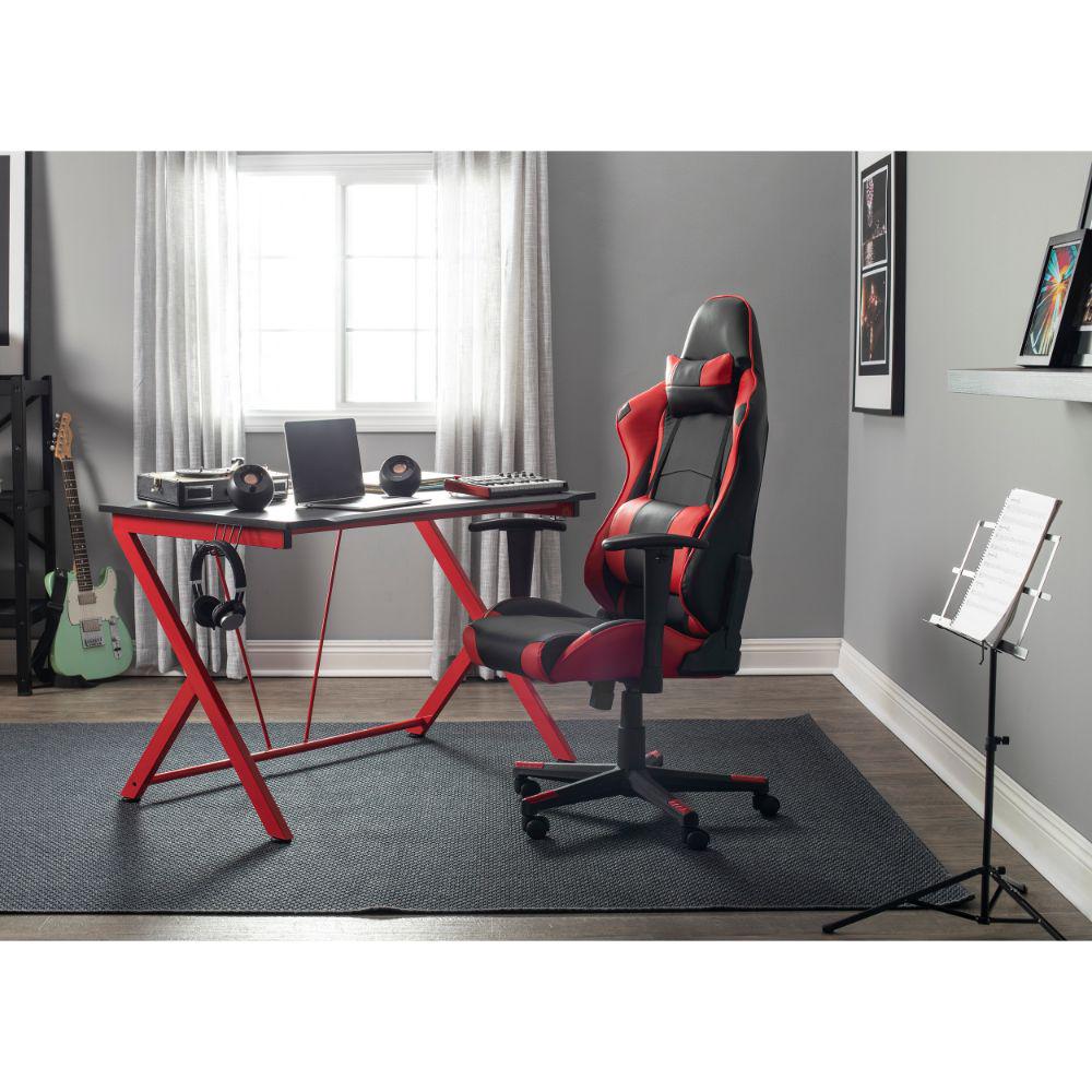 SD Height and Tilt Adjustable High Back Office Gaming Chair with Removable Lumbar and Headrest Pillow  Black and Racing Red PU