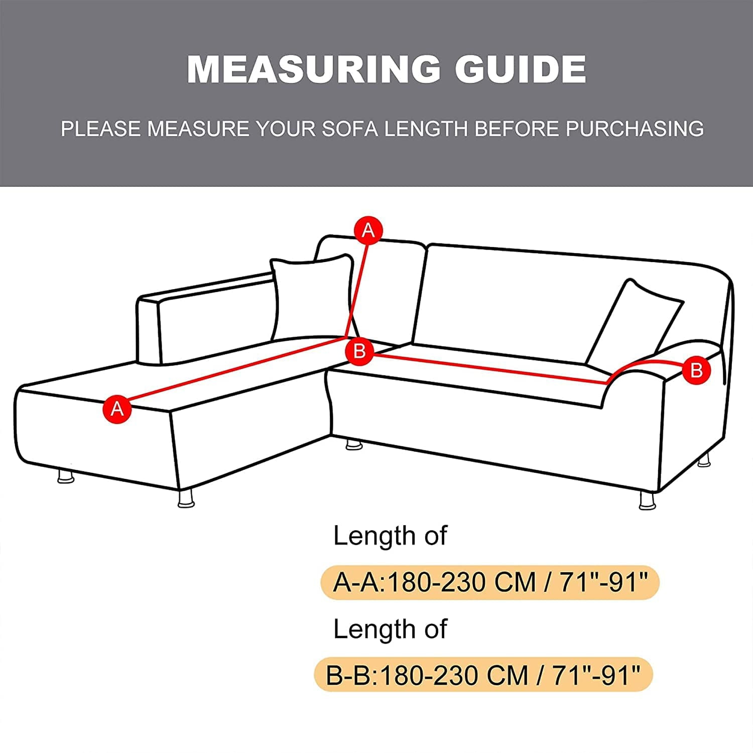 LA MEACK Sofa Slipcover for L-Shaped Sectional Couch Covers 2-Piece Sofa Cover Furniture Protector Stretch Couch Slipcover with 2 pcs Pillow Covers(Dark Grey)