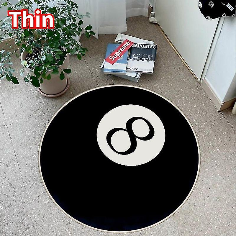 Born Pretty Billiards No.8 Ball Round Rug Black Imitation Cashmere Soft Lunge Rug Gaming Chair Round Mat Bath Floor Mat Kids Bedroom Carpet