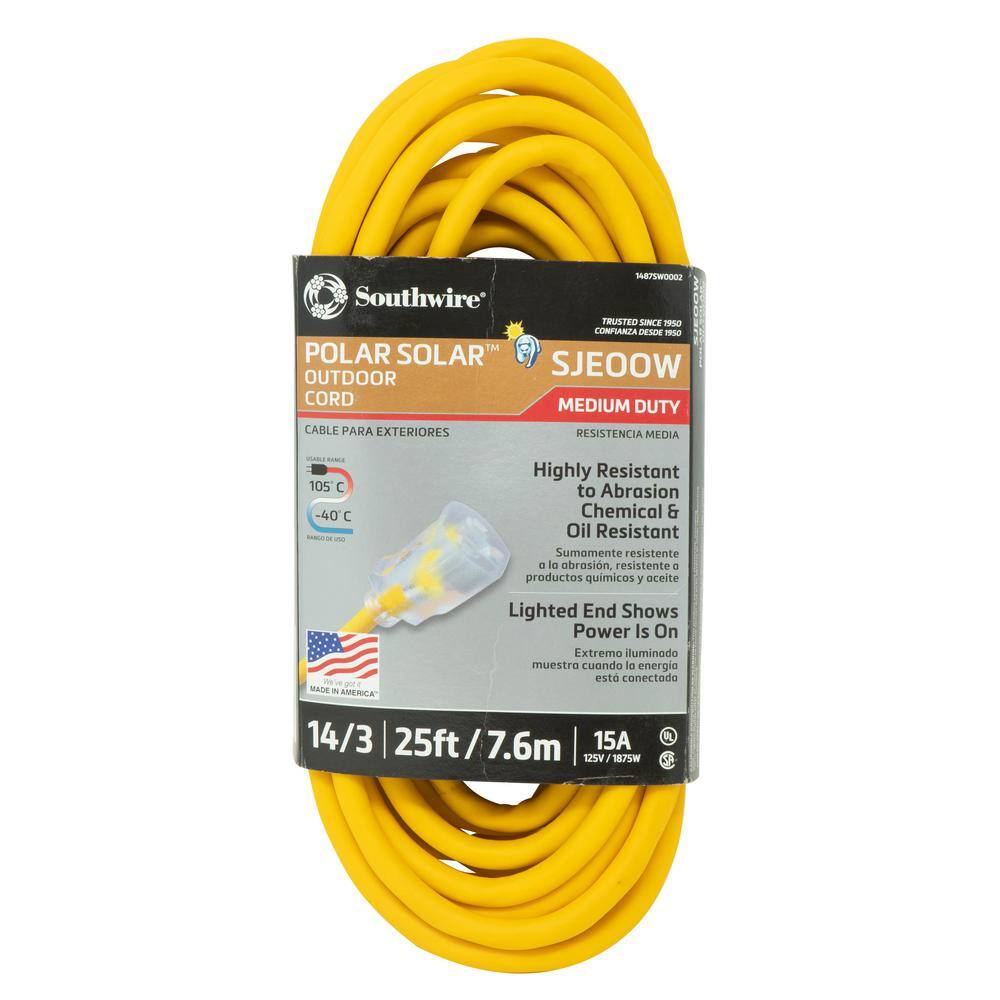 Southwire 25 ft. 143 SJEOOW Cold Weather Outdoor Heavy-Duty Extension Cord 1487SW0002