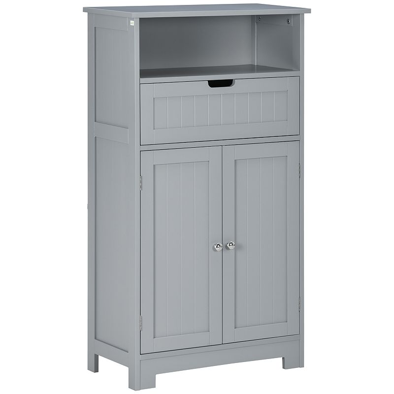 kleankin Bathroom Storage Cabinet Freestanding Bathroom Storage Organizer with Drawer and Adjustable Shelf for Living Room， Bedroom or Entryway， Grey