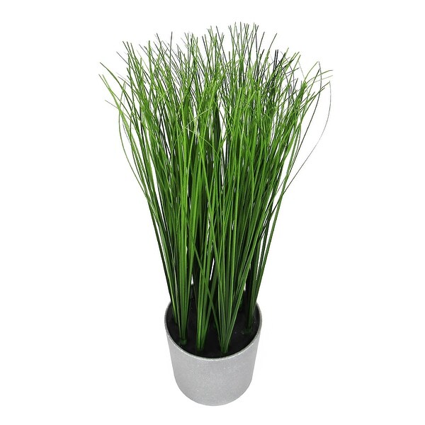 15in Artificial Onion Grass Plant in Grey Pot