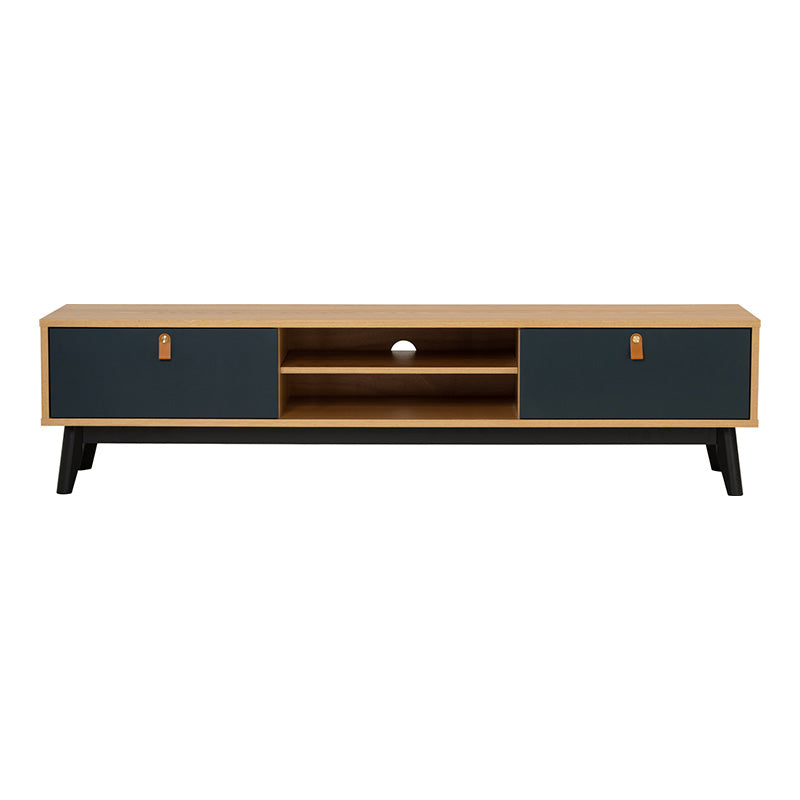 CASTOR Entertainment TV Unit 180cm - Natural, Navy Blue & Black