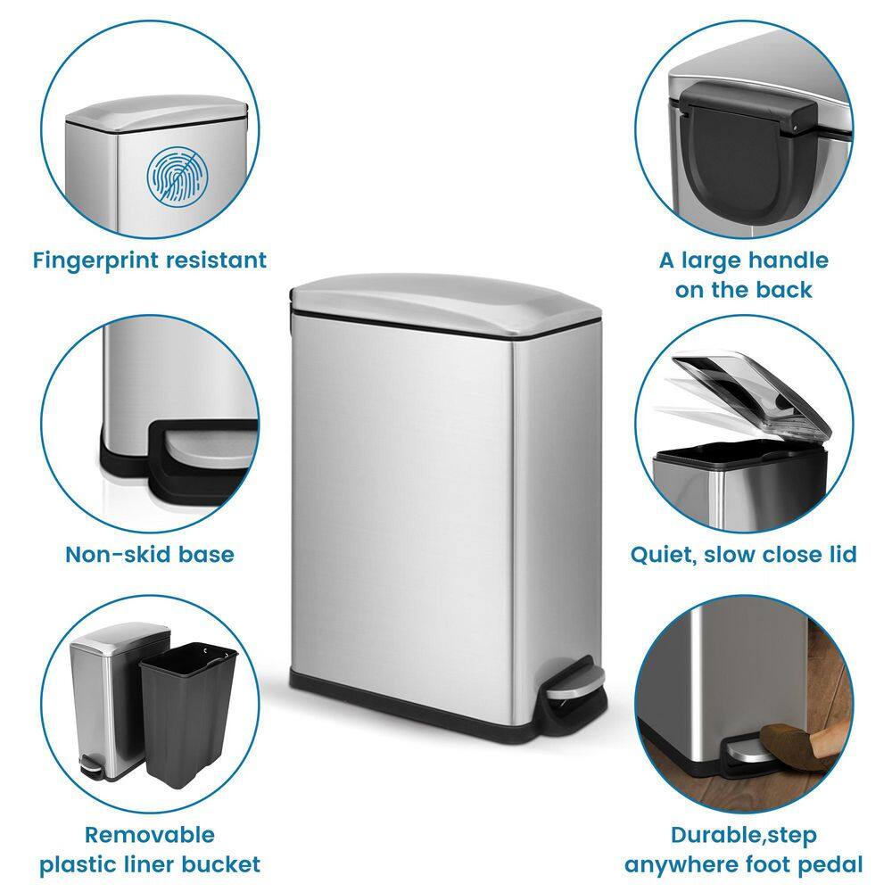 Innovaze 12.9 Gal.45-Liter Fingerprint Free Stainless Steel Slim Rectangular Kitchen Step-on Trash Can MGCS-AS1904