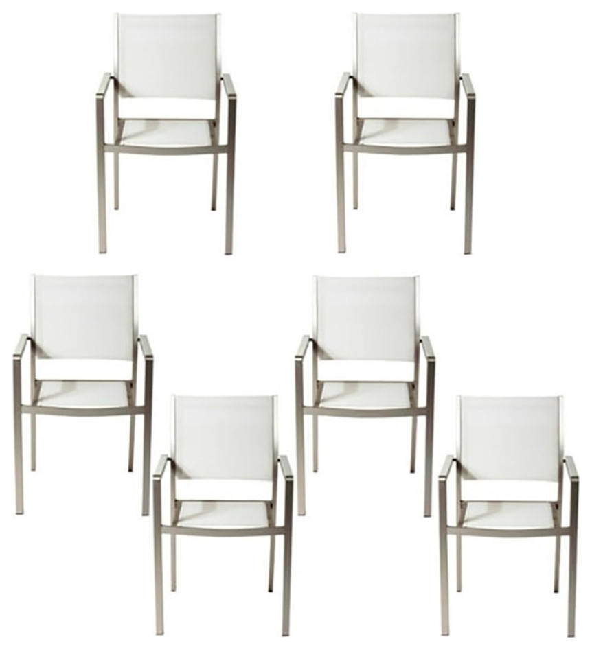 Benjaza 17 quotTransitional Aluminum  ampPolyester Dining Chair in White (Set of 6)   Contemporary   Outdoor Dining Chairs   by Homesquare  Houzz