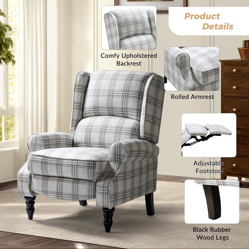 Olympus Upholstered Classic Manual Wingback Recliner with Spindle Legs by HULALA HOME