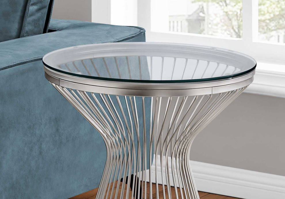 HomeRoots Stainless Steel With Tempered Glass Accent Table   Contemporary   Side Tables And End Tables   by UStradeENT LLC  Houzz