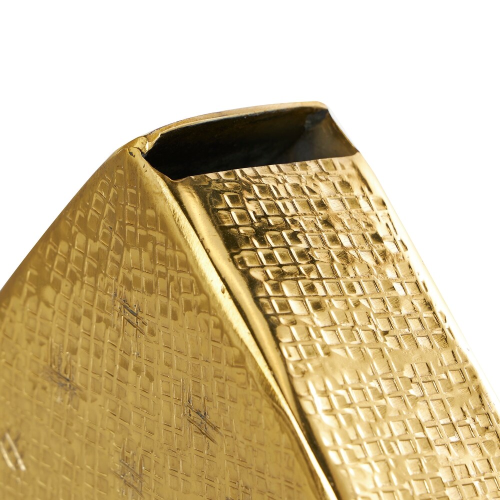 Gold or Silver Aluminum Slanted Heart Sculpture with Cube Textured Exterior