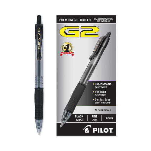 Pilot G2 Premium Retractable Gel Pen， 0.7mm， Black Ink， Smoke Barrel， Dozen (31020)