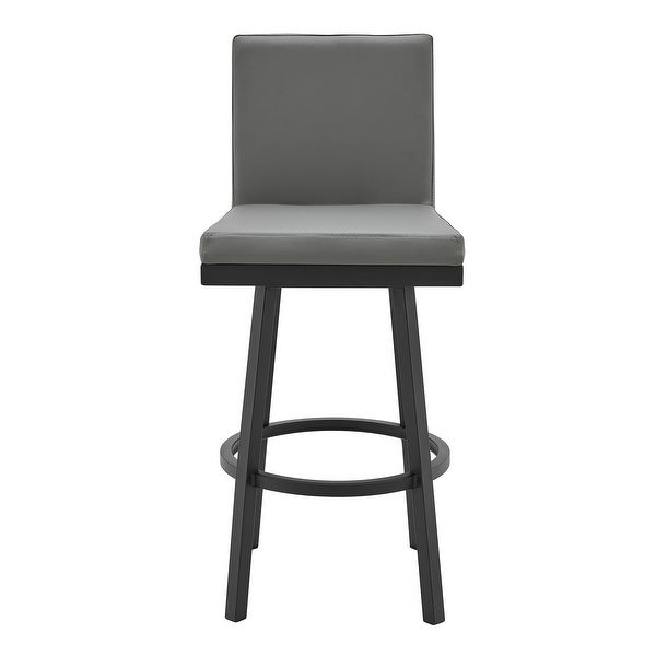 Kim 30 Inch Modern Vegan Leather Bar Stool， Swivel， Metal， Gray， Black