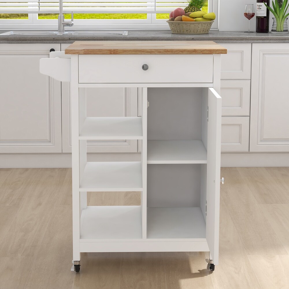 White Kitchen Trolley Rolling Kitchen Island Cart w/ Towel Rack   Drawer  3 tier Open Stroage Side Cabinet  Coffee Table