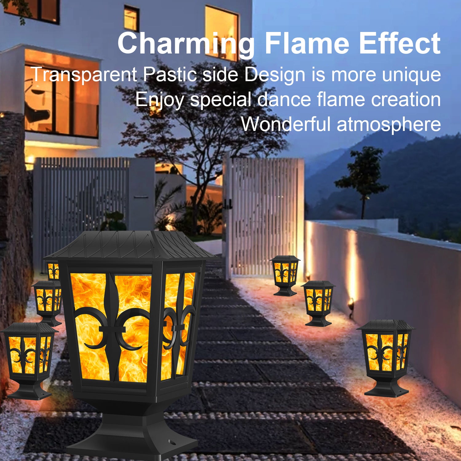 Column Lamp Traditional IP65 Waterproof Column Lamp Outdoor Column Lamp Solar Charging is Applicable to Outdoor Terrace Guardrail Lamp Villa Door Garden Column Lamp Light Control