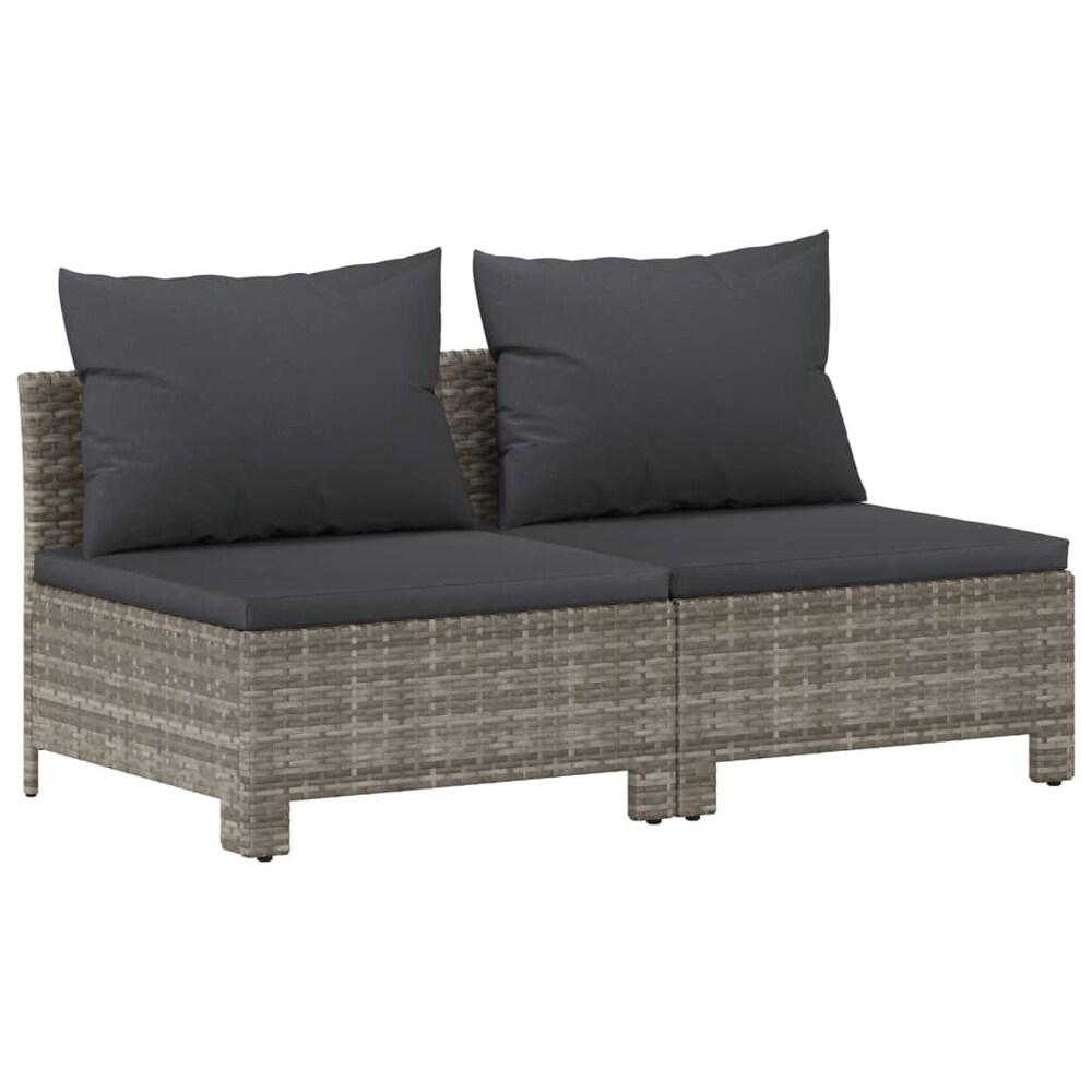 vidaXL 2 Seater Patio Sofa with Cushions Gray Poly Rattan