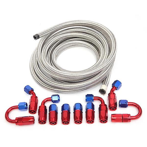 6an 16-foot Universal Silver Fuel Pipe 10 Red And Blue Connectors 42713