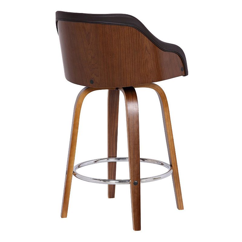 26 Inch Wooden and Leatherette Swivel Barstool， Brown