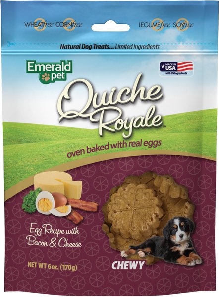 Emerald Pet Quiche Royale Egg Recipe with Bacon and Cheese Chewy Dog Treats， 6-oz bag