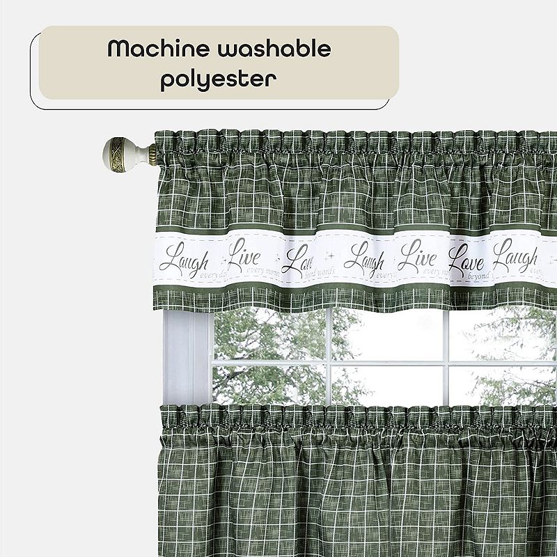 Kate Aurora Country Farmhouse Gingham Plaid Check Live~Laugh~Love 3 Pc Kitchen Curtain Set