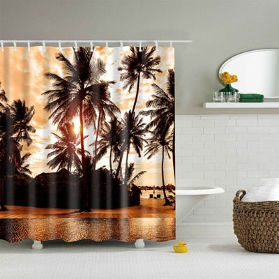 New Colorful Eco-friendly Beach Conch Starfish Shell Polyester  High Quality Washable Bath Decor Shower Curtains