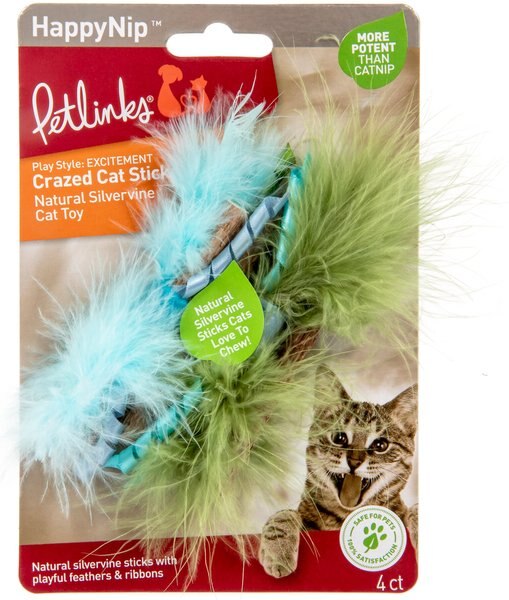 Petlinks Crazed Cat Sticks Silvervine Cat Toy， Multicolor， Small， 4 count