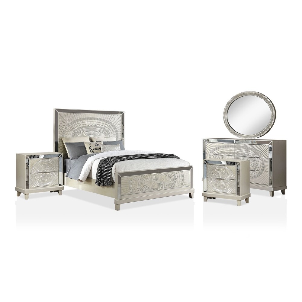 Luela Glam Champagne Wood 5 piece Panel Bedroom Set with USB Port by Furniture of America