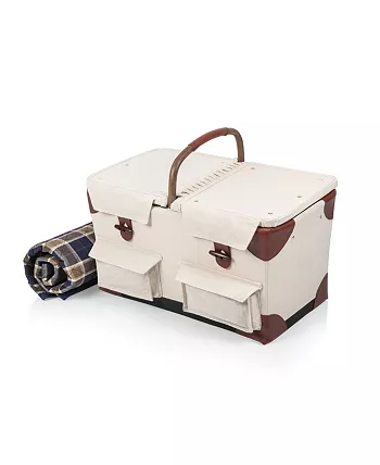 Picnic Time Pioneer Plaid-Accented Tan Picnic Basket