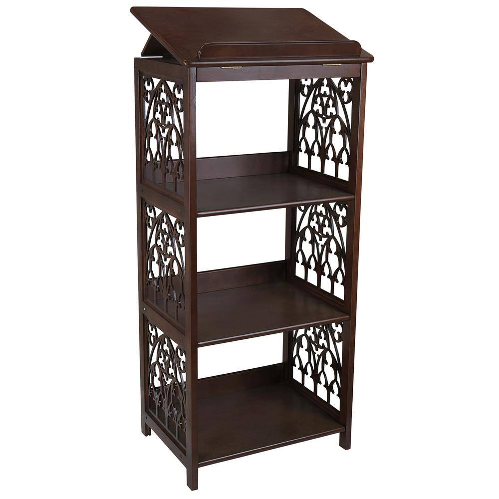 Design Toscano St. Thomas Aquinas 43.5 in. Walnut 3-Shelf Wooden Accent Bookcase BN1447