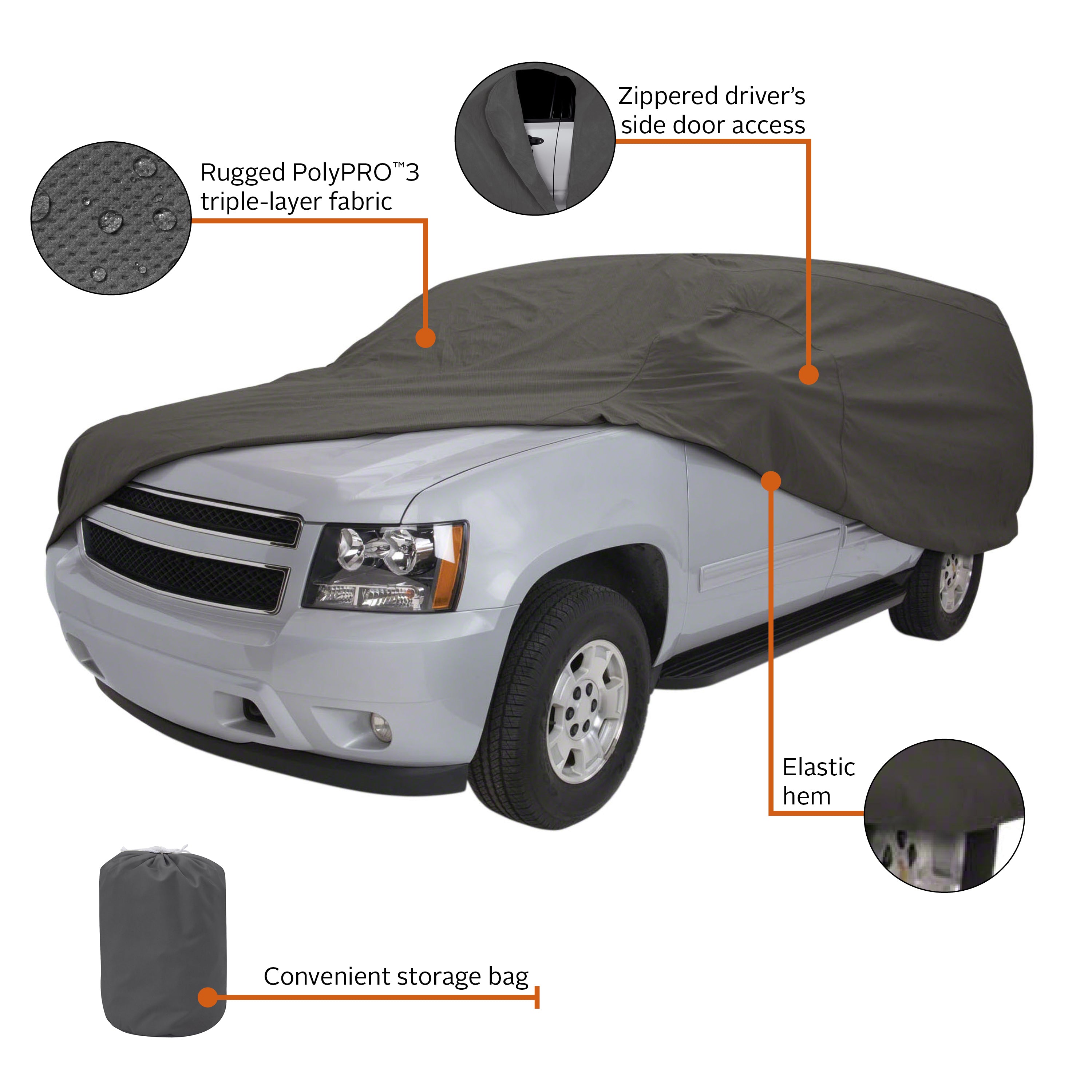 The Classic Accessories Overdrive Polypro 3 SUV-Pickup Cover In Charcoal For Full Size SUVs and Pickups- 10-019-261001-00