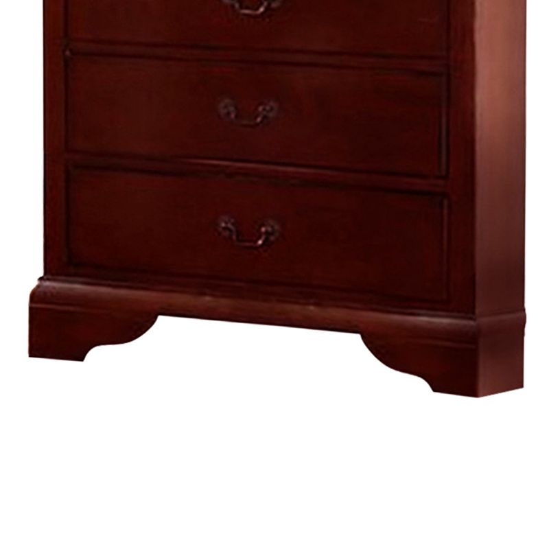 Traditional Style Wooden Chest with Five Drawers， Cherry Brown