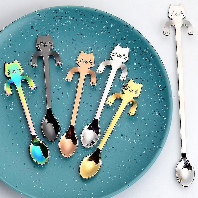 Stainless Steel Coffee Spoon Lovely Cute Cat Shape Teaspoon Dessert Snack Scoop Ice Cream Mini Spoons Tableware Kitchen Tools