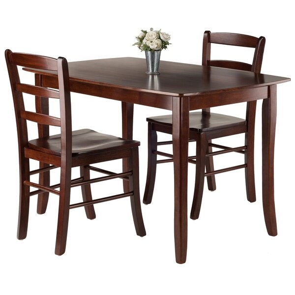 Winsome Inglewood Dining Table Set with 2 Ladderback Chairs in Walnut Finish - 3 Piece