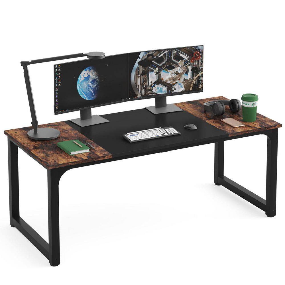 TRIBESIGNS WAY TO ORIGIN Halseey 70.8 in. W Brown Computer Desk Particle Board Wood Home Office Workstation Boardroom Desk HD-U0128-WZZ