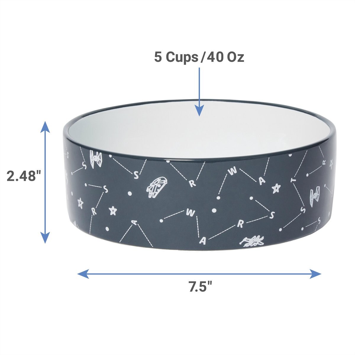 STAR WARS Navy Constellations No-Skid Ceramic Dog and Cat Bowl