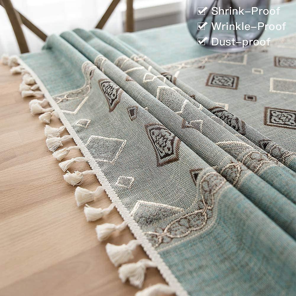 Tablecloth， Embroidered Table Cloth Cotton Linen Wrinkle Free Anti-fading Tablecloths Washable Dust-proof Table Cover For Kitchen Dinning Party， 55 X