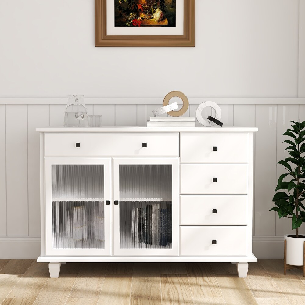 Super White Changhong Glass 5 Drawer 2 Door Cabinet