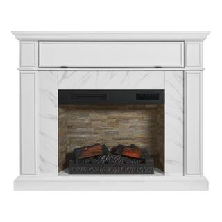 StyleWell Pritchett 53 in. W Wall Media Mantel Electric Fireplace in White Finish with White Faux Carrara Surround 150694