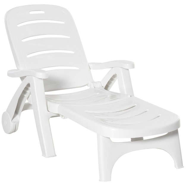 Outsunny Outdoor Chaise Lounge Chair On Wheels Waterproof With Quick Assembly Folding 5 Level Adjustable Backrest For Pool White