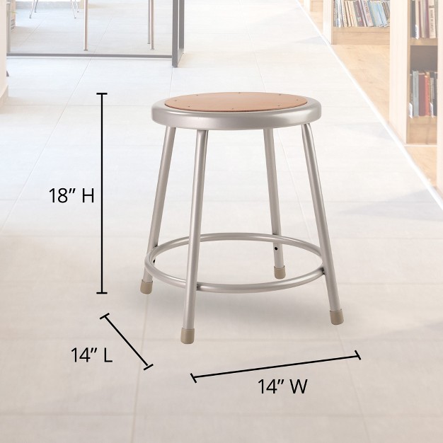 National Public Seating 6200 Series Heavy Duty 18 Inch Steel Stool With 1 Inch Round Seat Pan Supports Up To 500 Pounds Grey Frame And Legs