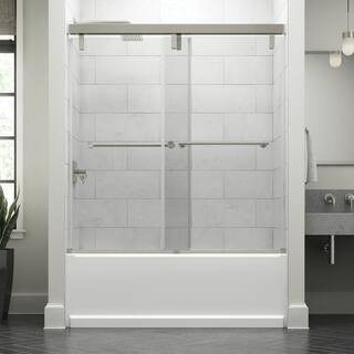 Delta Lyndall 60 x 59-14 in. Frameless Mod Soft-Close Sliding Bathtub Door in Nickel with 38 in. (10mm) Clear Glass SD3442367