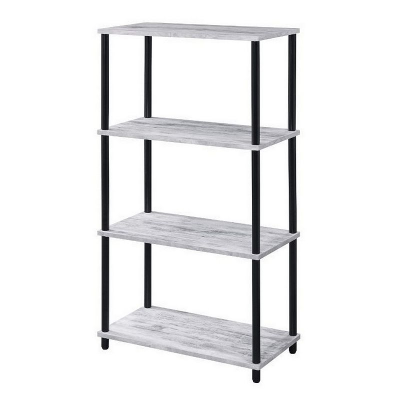 4 Tier Design Bookshelf with Metal Tubular Legs， Antique White