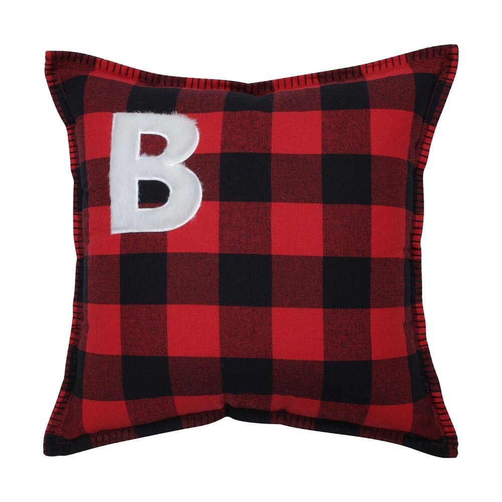 Pillow Perfect Buffalo Plaid Initial Letter 17 inch Throw Pillow