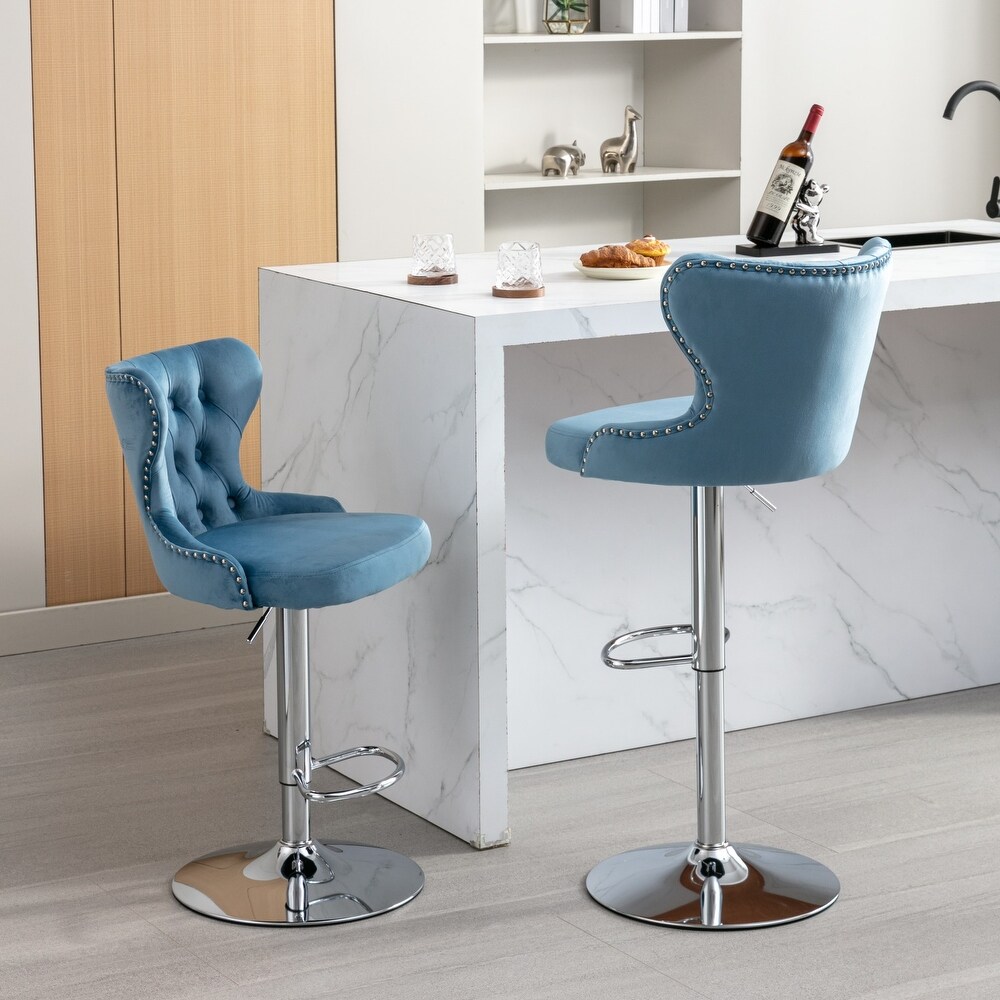 Modern Upholstered Chrome base Bar Stools Swivel Barstools Adjusatble Seat Height