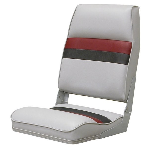 WISE 8WD434LS Deluxe Pontoon Series High Back Boat Seat - Gray/Red/Charcoal